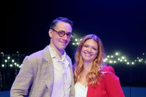 Radek Melša a Kateřina Bohatová na tiskové konferenci k muzikálu Saturnin v Divadle Hybernia