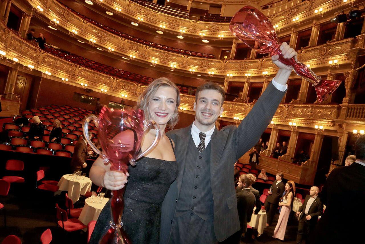 Natálie Tichánková a Marco Salvadori s Cenami Thálie 2026 v Národním divadle